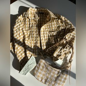 Zara Gingham Cropped Jacket and Bag Size XS